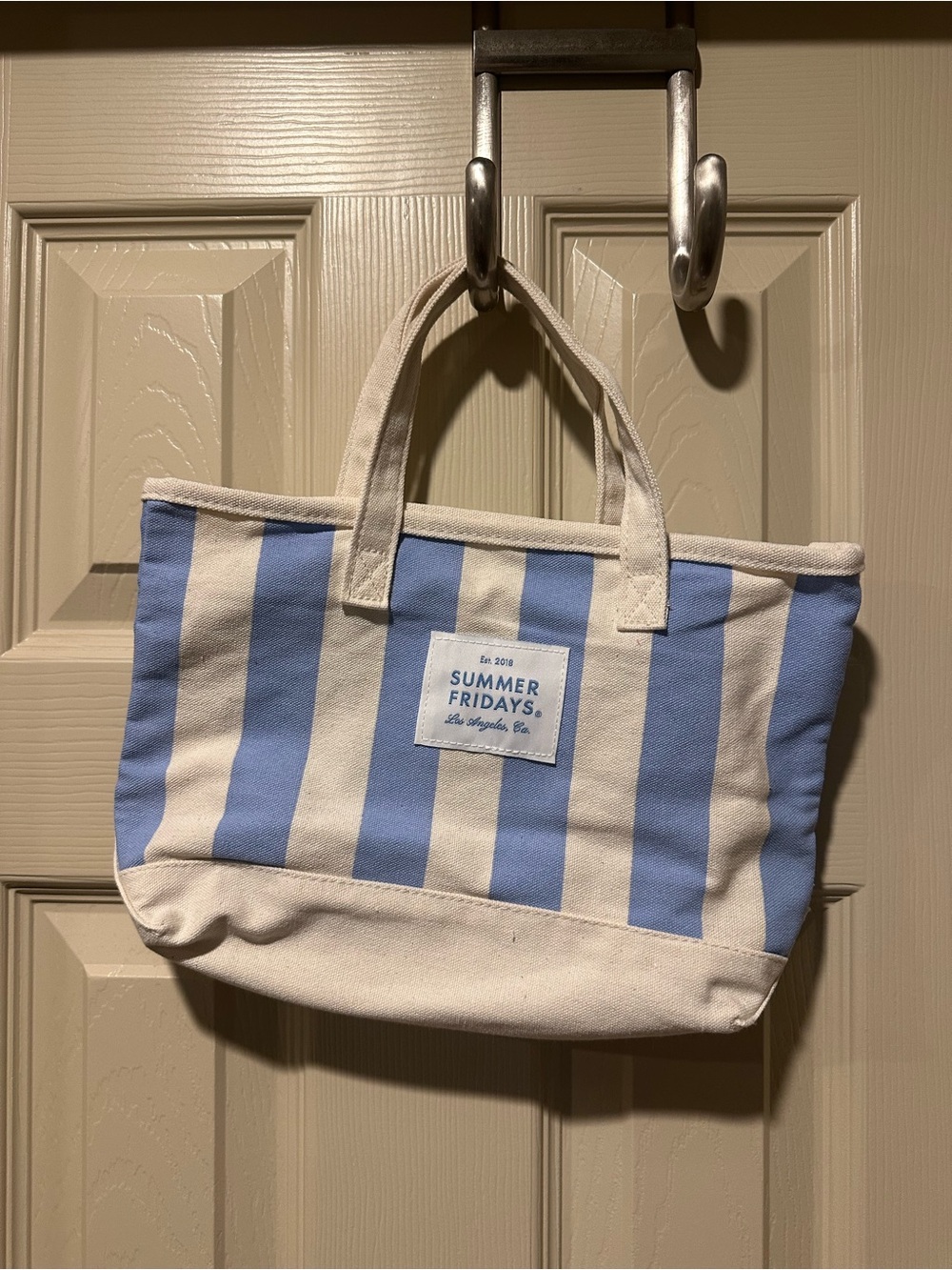 Summer Fridays Blue & White Striped Canvas Tote Bag